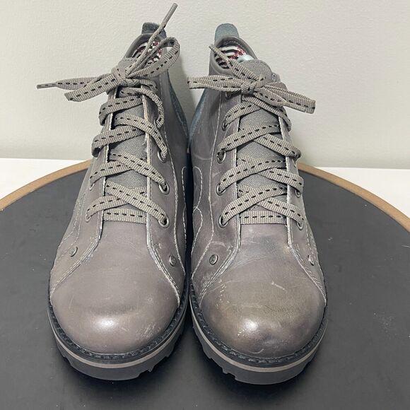 London Underground Womens Size 7.5 Lace Up Chunky Ankle Boot Grey‎ Leather - Picture 3 of 13